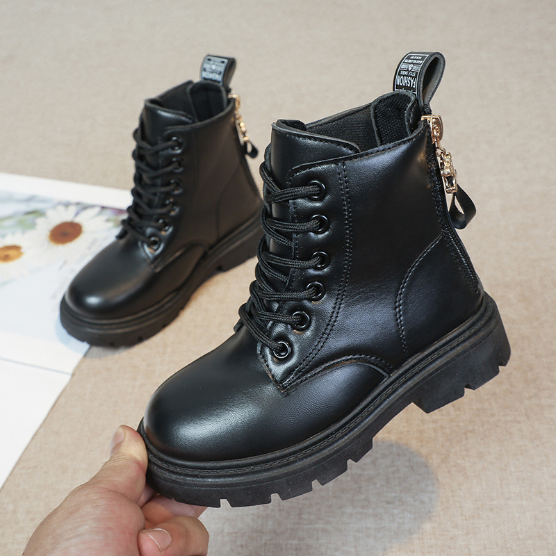 2024 Herbst/Winter Neue Kinder Martin Single Jungen Samt Kurze Warme Mädchen Weiche Sohle Lederstiefel_voghion.com