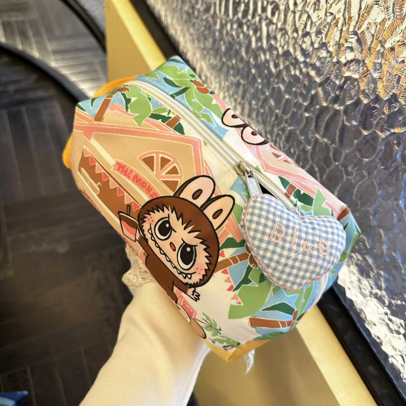 Labubu 漫画かわいい多機能化粧品バッグママ旅行防水トイレタリーバッグ学生文具鉛筆バッグ収納|undefined