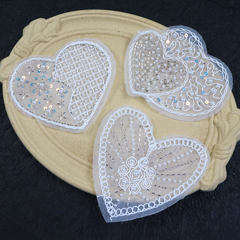 2025新款白色网纱亮片蝴蝶钉珠布贴手工diy服饰服装装饰材料