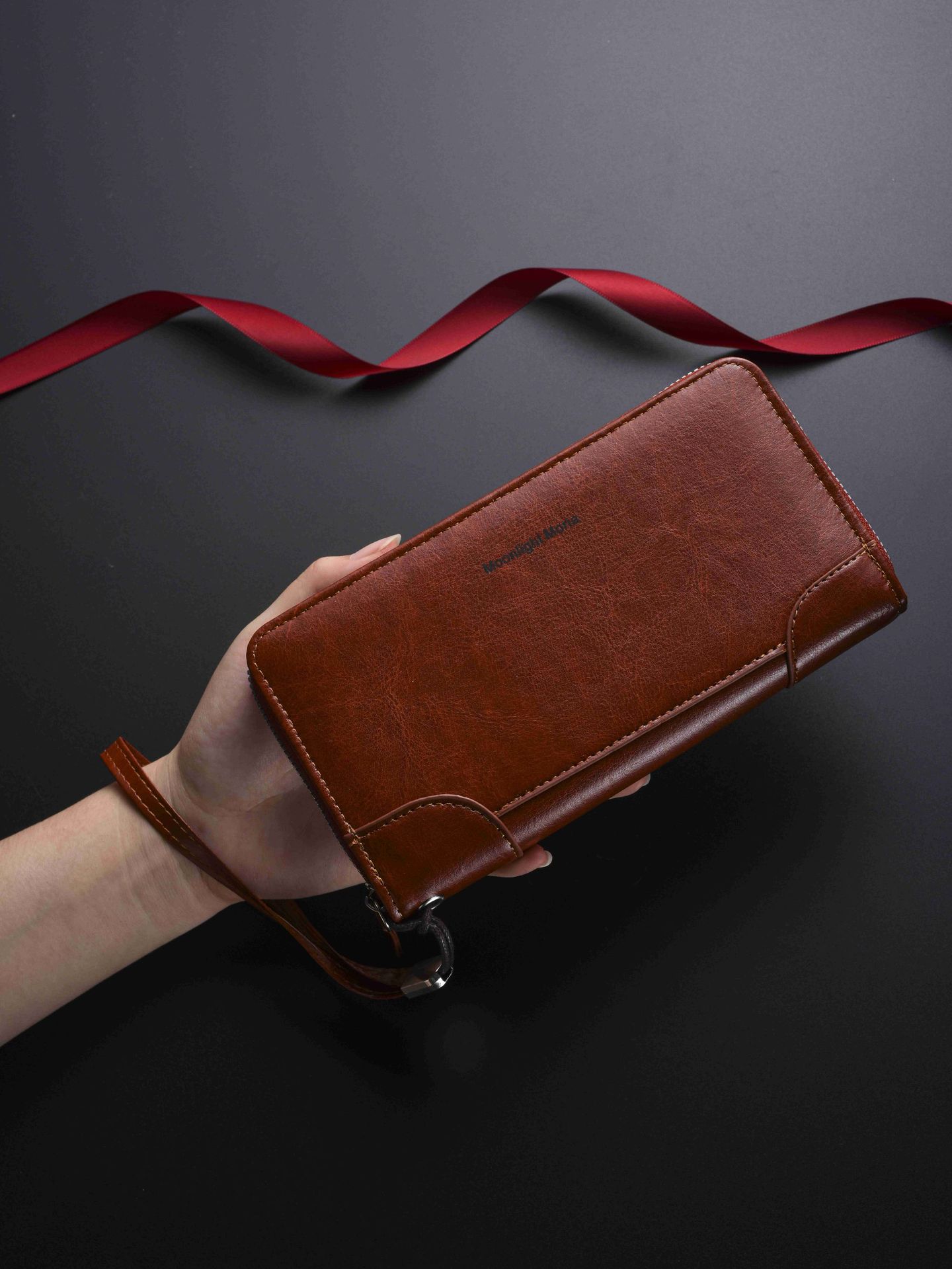 Pochette da uomo retrò con cerniera, borsa a mano multifunzionale a busta lunga, portafoglio_voghion.com