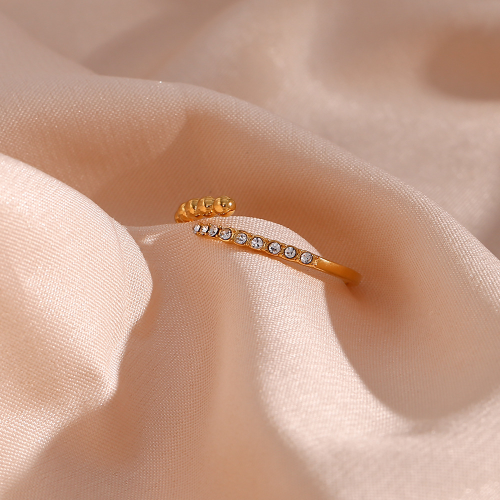 Fashion Round Stainless Steel Plating Inlay Zircon Open Ring 1 Piece