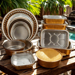 Outdoor Camping Cassette Stove Special Tin Foil Pot Gold Thickeneded Rectangular Round High Temperature Resistant Pre-Made Vegetable Packaging Box