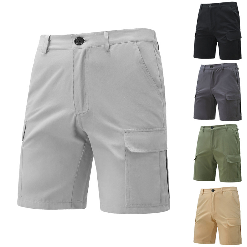 European and American Cross-Border Hot-Selling Outdoor Street Casual Men's Shorts, Solid Color Men's Beach Shorts, Workwear Elastic Five-Point Shorts