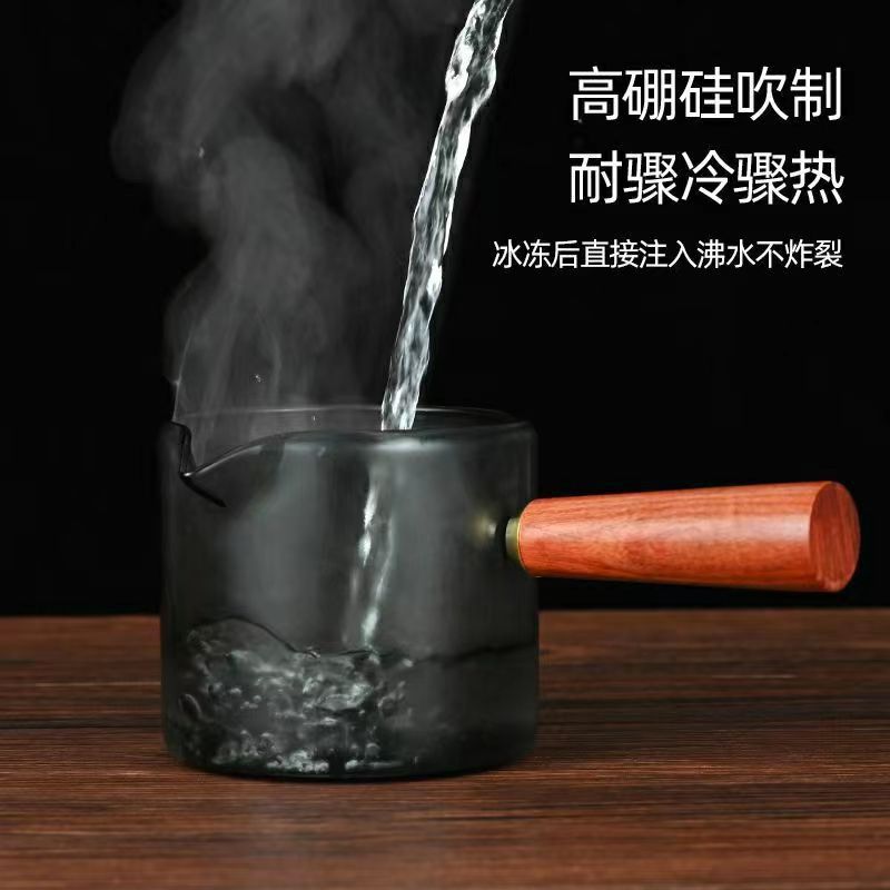 Borosilicato ahumado gris vidrio tetera mango lateral olla mango de madera maciza olla Kung Fu juego de té hogar gran capacidad tetera