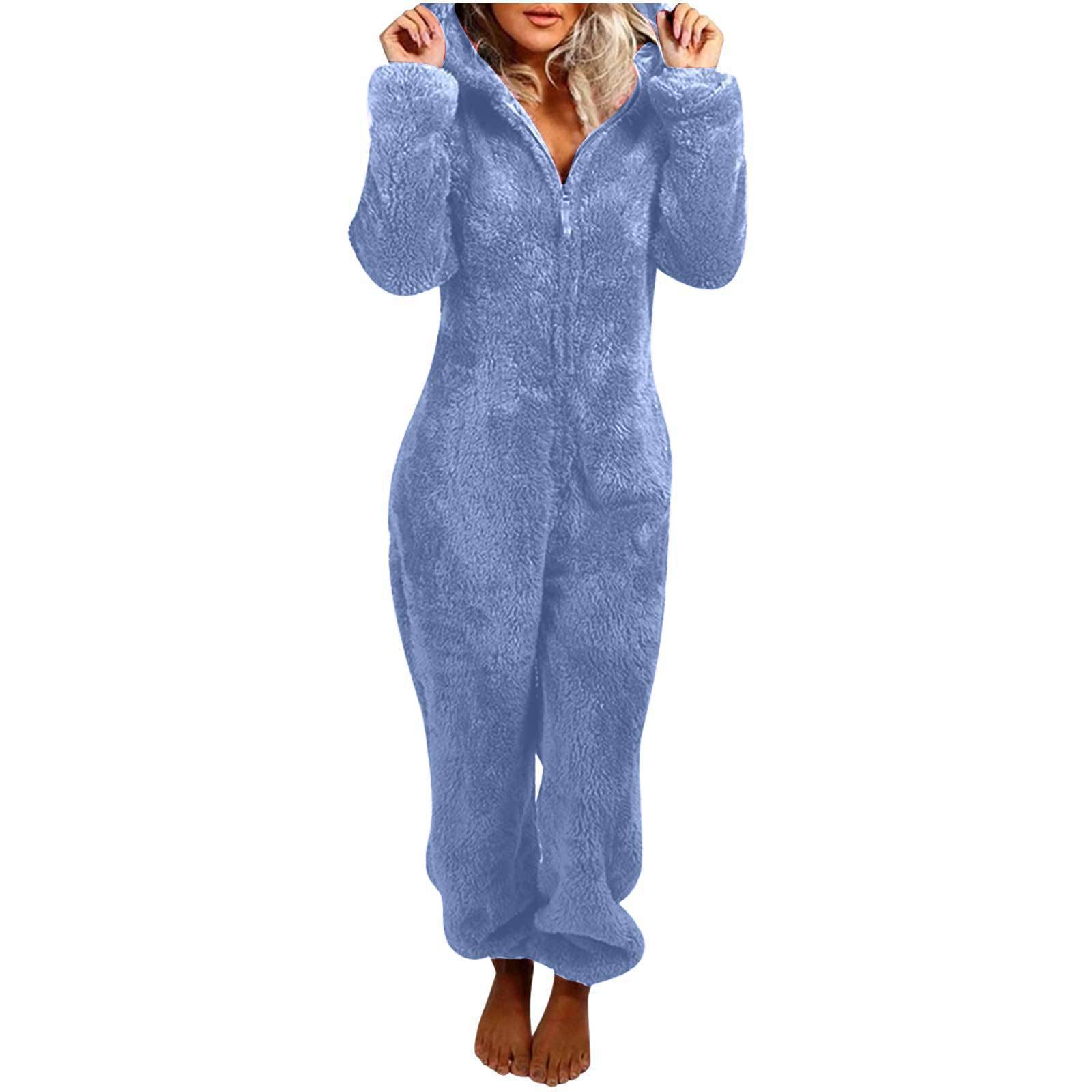 Pijama con capucha de piel gruesa y felpa para mujer, otoño e invierno, ropa de mujer, 22 colores_voghion.com