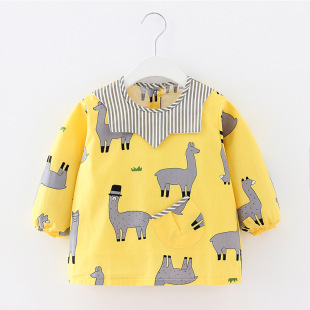 Baby's Overcoat Dinner Waterproof Anti-Dirty Bib Children's Outer Wear Pure Cotton Anti-Dressing Baby's Thin Pocket Jacket for Girls