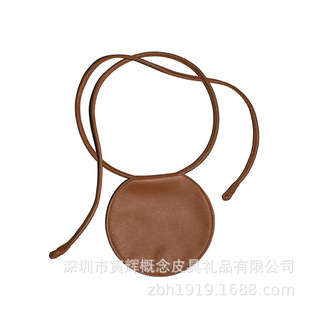 Factory wholesale women's shoulder bag small round bag litchi pattern pu leather lanyard mobile phone bag personalized creative storage bag