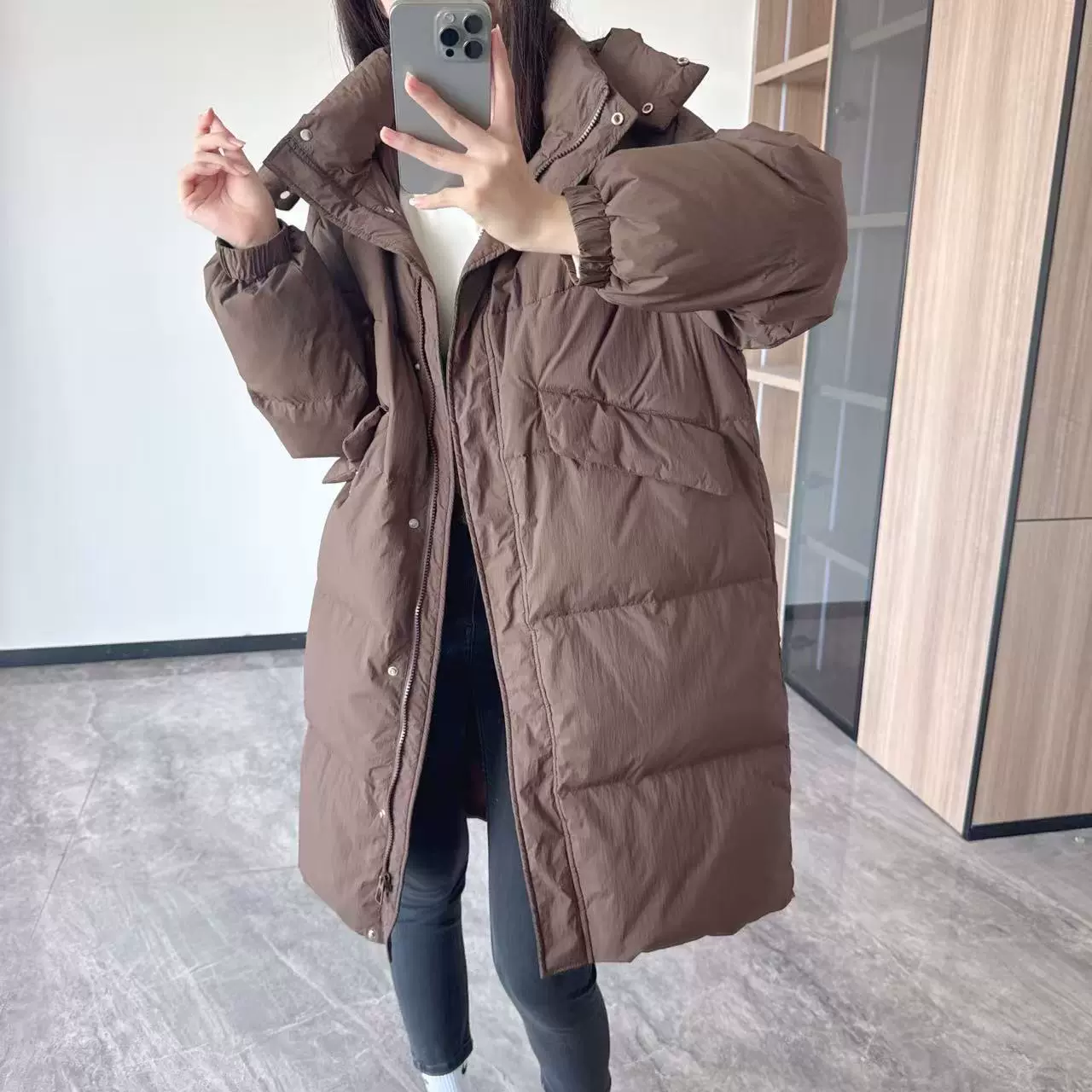 反季清仓东大门高级长款羽绒服白鸭绒宽松立领连帽过膝韩系大被子