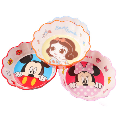 Disney Children's Tableware Ruffled Bowl and Plate for Boys and Girls, Baby-Durable High-Temperature Cartoon Baby Fruit Plate