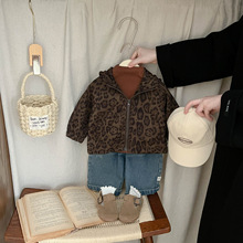 女童洋气豹纹外套秋季韩系新款时尚小童连帽卫衣秋装帅气婴儿衣服