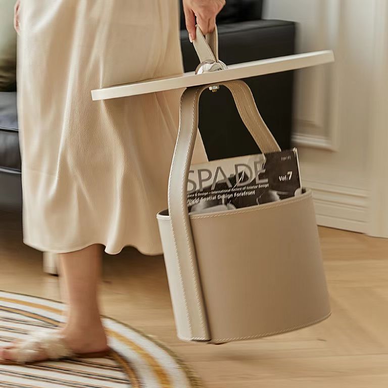 Italian minimalist Internet celebrity ins saddle leather storage removable coffee table creative living room sofa side several casual hand carrying