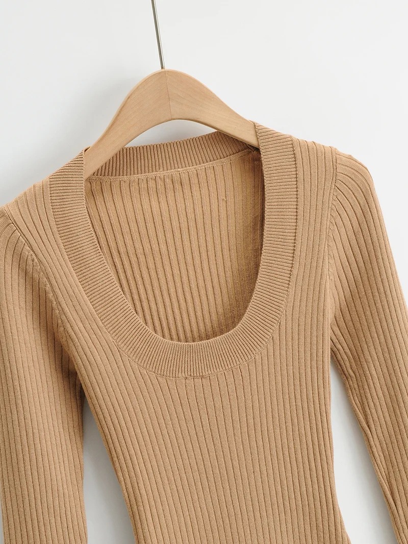 U-neck slim knitted long-sleeved dress NSAC34396
