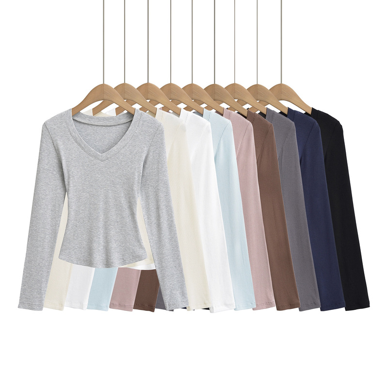 Kardashian V Neck Long-Sleeved T-Shirt for Women 2025 Spring & Fall New Skims Slim Slim Short Bottoming Shirt Top Cotton Kardashian V Neck Long-Sleeved T-Shirt for Women 2025 Spring & Fall New Skims Slim Slim Short Bottoming Shirt Top Cotton