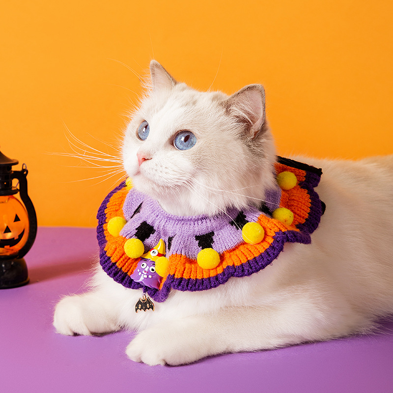 Extraña calabaza Halloween collar de punto gatos perros vacaciones suave ajustable mascota gatos collar