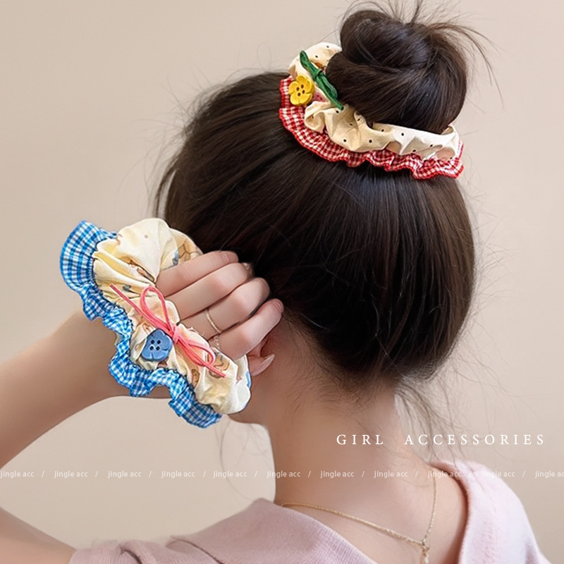 Anillo para el cabello del intestino grueso Mori Cuerda para el cabello de la cola de caballo femenina Albóndigas de sentido avanzado Cuerda para la cabeza Apuntar la cabeza Flor para el cabello Almohos elásticos Almohos para el cabello