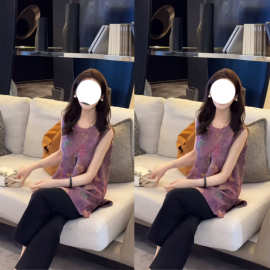 中式国风套装2025新款夏季印花超仙上衣无袖喇叭裤气质轻奢两件套