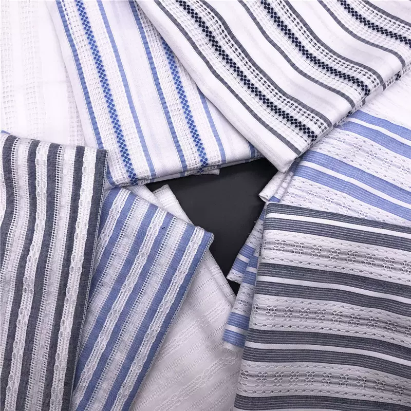 现货供应 全棉色织提花布 衬衫连衣裙服装面料 条纹提花面料裤装