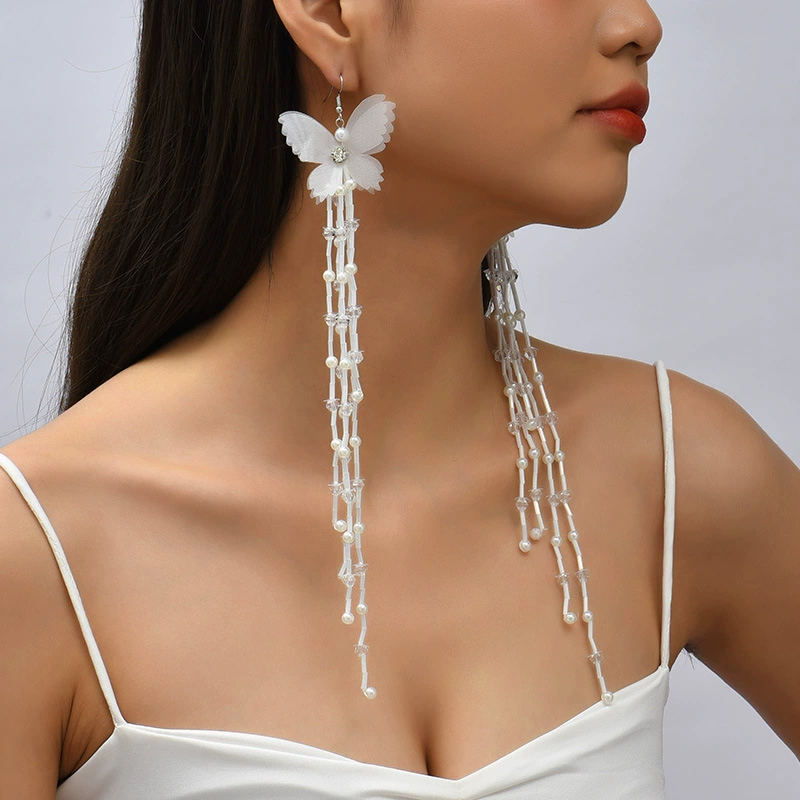 Creative long earrings, cloth, accessory, boho style, European style