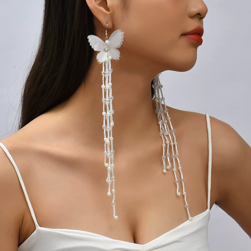Creative long earrings, cloth, accessory, boho style, European style