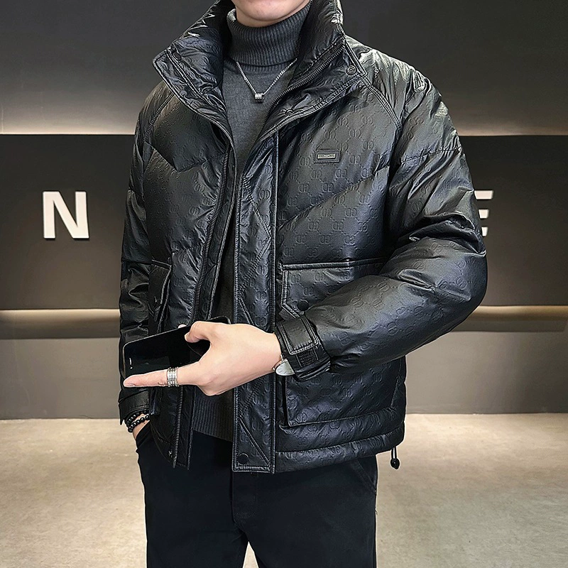 Черный 2024 новый зимний мужской мокрый кожаный пух мужской