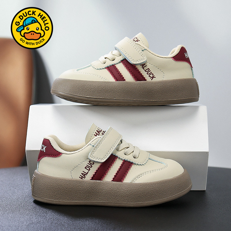Pato amarillo zapatos para niñas zapatos de entrenamiento para niños primavera y otoño 2025 nuevo cuero impermeable zapatos deportivos para niños zapatos blancos pequeños