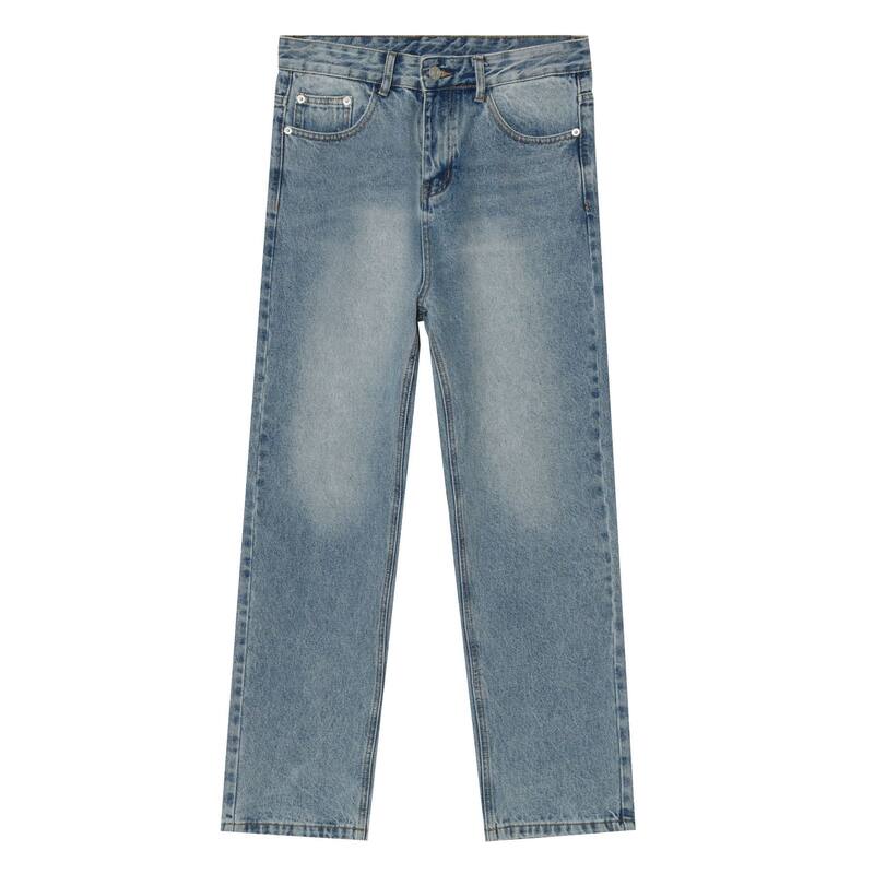Quần jean nam ống thẳng phong cách Hàn Quốc, quần dài denim xử lý giặt cổ điển tôn chân — Xanh denim