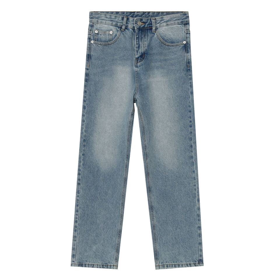 Quần jean nam ống thẳng phong cách Hàn Quốc, quần dài denim xử lý giặt cổ điển tôn chân — Xanh denim