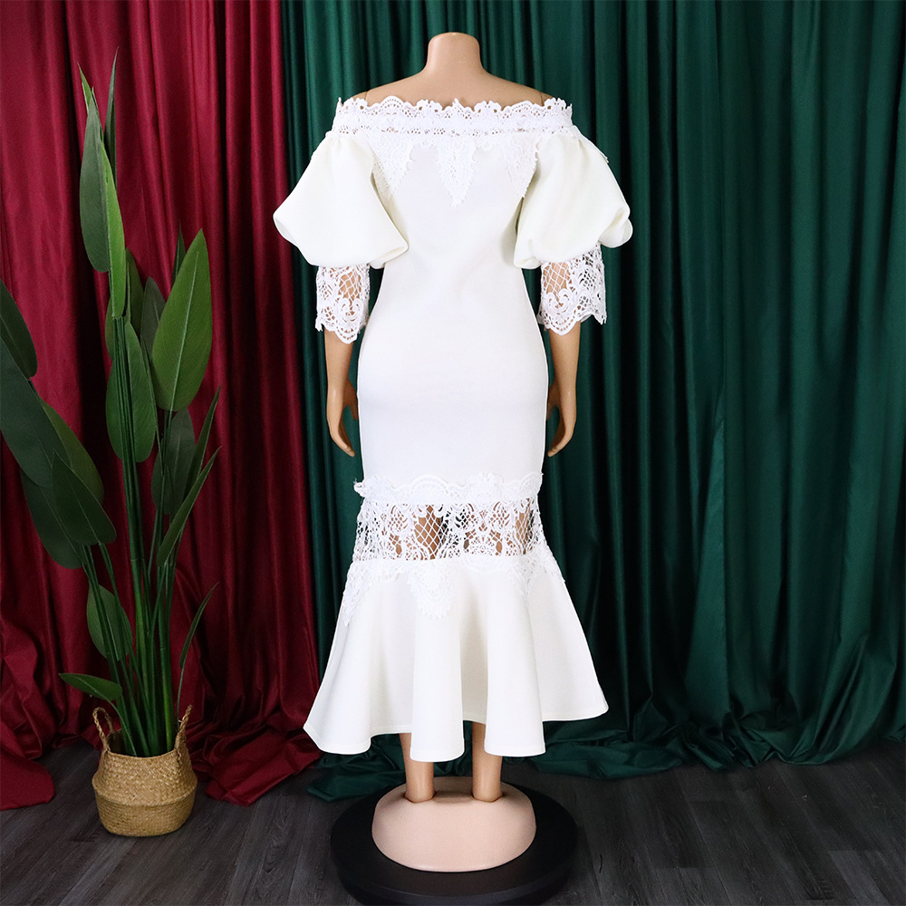 chinese dress ladies Simple Mermaid Satin Wedding Dress with Long Puffy Sleeve – AmberBride main image 1