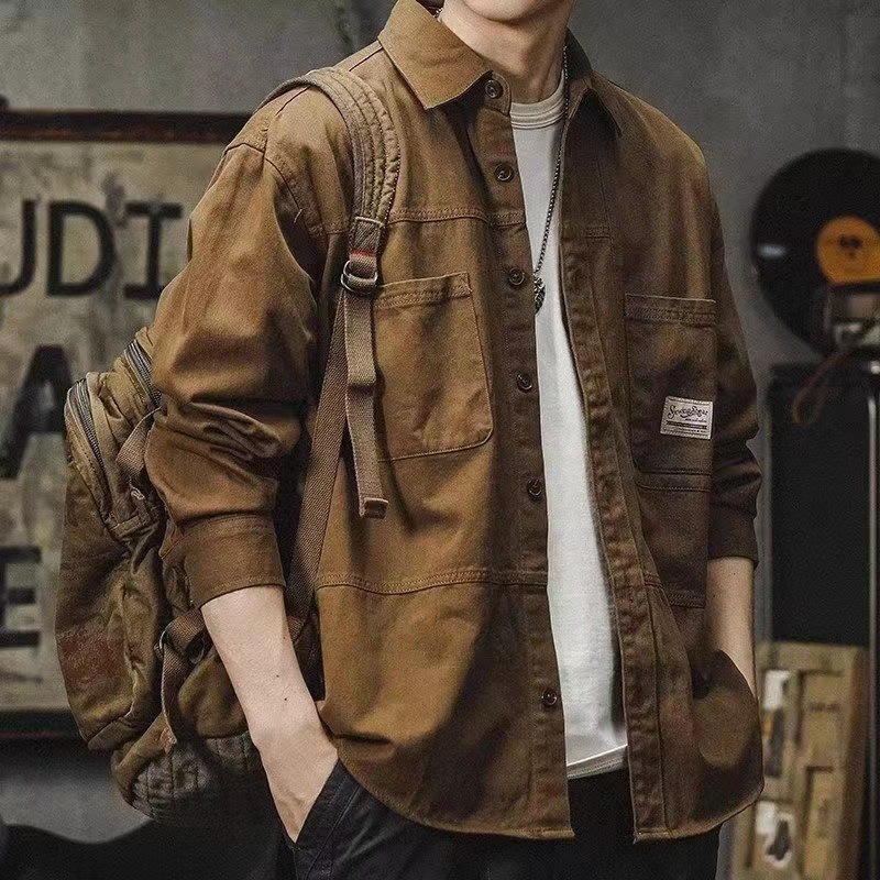 Camisas de trabajo para hombres de manga larga de otoño, marcas de estilo japonés de puerto feng shui de moda, chaqueta casual para niños primavera y otoño