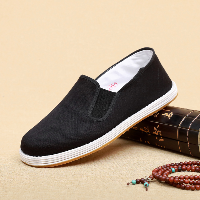 Old Beijing Handmade Quilted Insole Cowhide Sole Square Mouth Black Cloth Shoes Anti-slip Durable Leisure Shoes for Middle-aged and Elderly Men