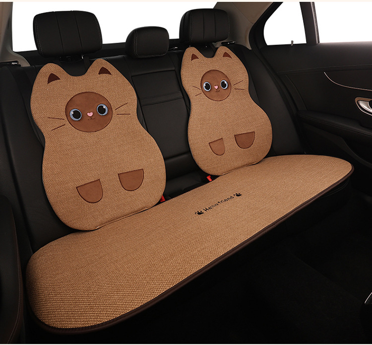 Car Seat Cushion, Universal for All Seasons, Linen Car Seat Cushion Cover, Full Cotton and Linen Breathable Female Car Cushion, Car Seat Cover Single Piece