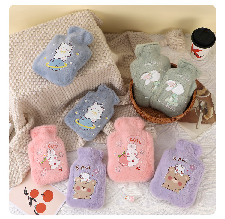 Soft Rabbit Fur Hot Water Bag Water Injection Hand Warmer Thickened Explosion-proof Plush Cartoon Large Hot-water Bag Wholesale Direct Sales display picture 2