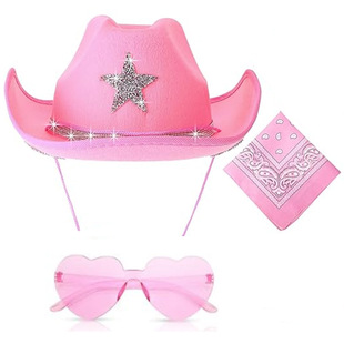 In-Stock Pink Five-Pointed Star Cowboy Hat, Five-Pointed Star Diamond Cowboy Hat, Western Cowboy Pink Felt Shaped Hat