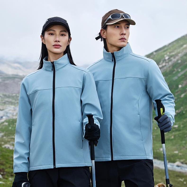 Fashion Cross-Border Stand Collar Soft Shell Jacket Outdoor Men's and Women's Windproof Waterproof Fleece-Lined Warm Windbreaker Jacket