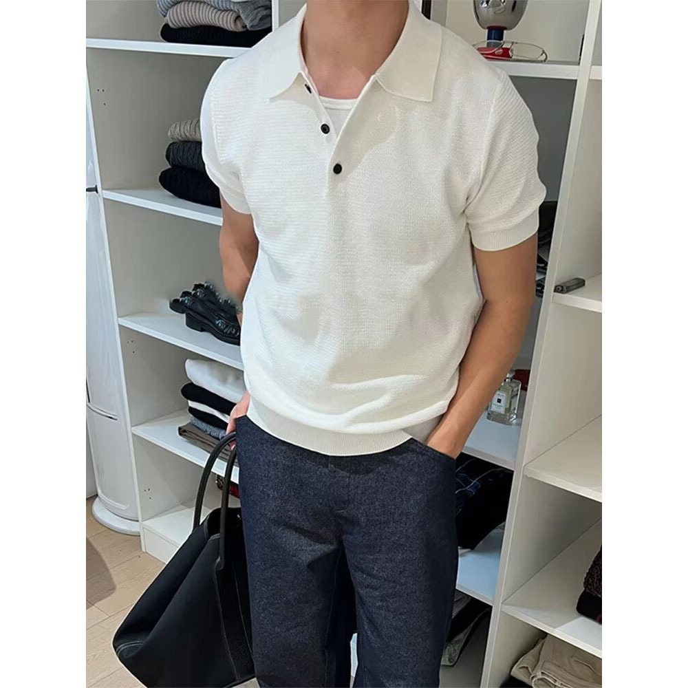 Polo camiseta de punto camiseta de manga corta camiseta de hombre texturas con solapa de color viejo viento de negocios de verano fábrica transfronteriza al por mayor