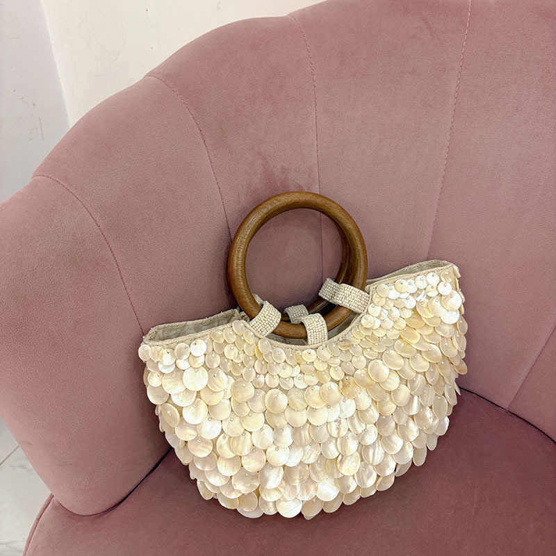 547g Weight Polyester Lining Material Weave Fashion Element Open Closure Type Single Shoulder Strap Strap Type Handbag Bags Type Casual Occasion Polyester Material Shell Pattern All Seasons Season Women's Gender Vacation Style Semicircle Shape Medium Size Women's Medium Polyester Shell Vacation Weave Semicircle Open Handbag 3
