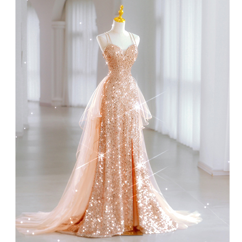 Sequin Evening Dress 2025 Summer New Style Suspender Sexy Accessible Luxury Party Dress Skirt Sister Group Banquet Evening Dress Sequin Evening Dress 2025 Summer New Style Suspender Sexy Accessible Luxury Party Dress Skirt Sister Group Banquet Evening Dress