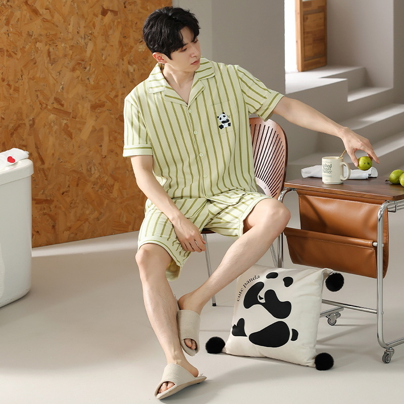 Pijama de los hombres de algodón de manga corta de verano para hombre traje corto 2024 nuevos hombres ropa casera popular verano