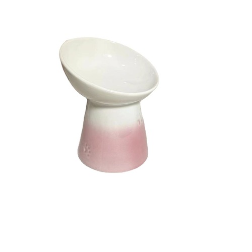 French Cool Color Ceramic Pet Bowl for Cats and Dogs, Slow Feeding Water Bowl, Non-black Chin, Pet High-foot Ceramic Tableware