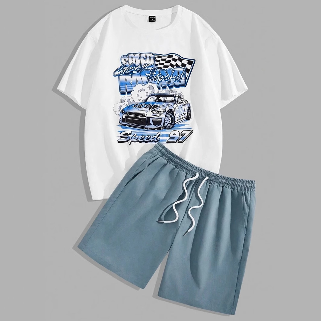 Traje de hombre Camiseta Traje de hombre Cuello redondo Pantalones cortos con cordón de manga corta Carreras Junior Graffiti Impresión digital 3D