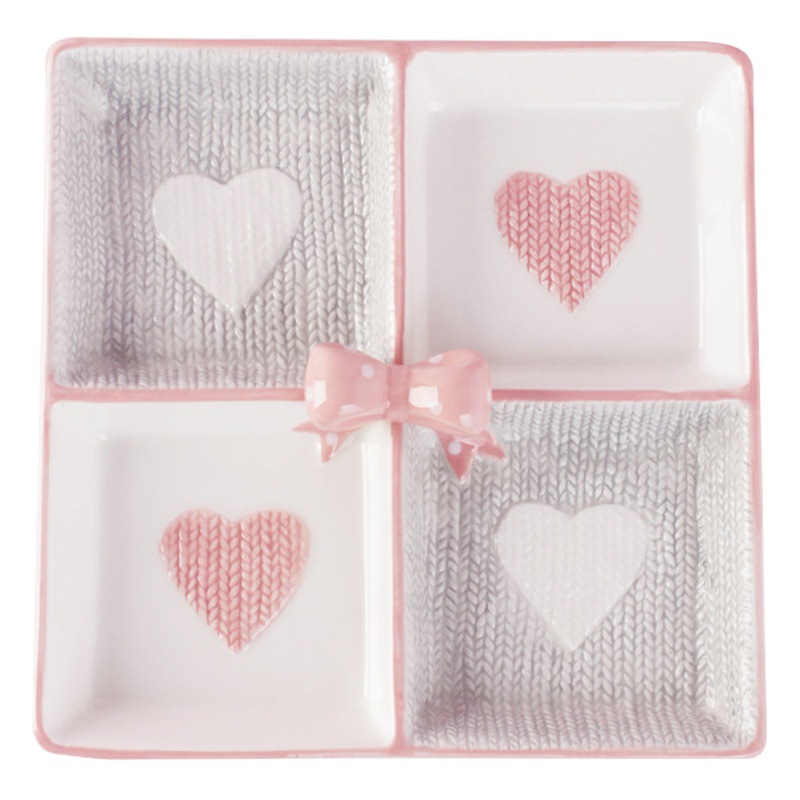 Placa de cerámica creativa americana cuatro rejilla placa decorativa Placa de decoración ins estilo vajilla regalo cuadrado Rosa occidental placa vajilla