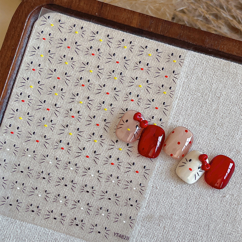 Nail Art Stickers Embossed Cartoon Face Cat Stickers Lines Cute with Adhesive Nail Decoration Stickers Nail Art Accessories