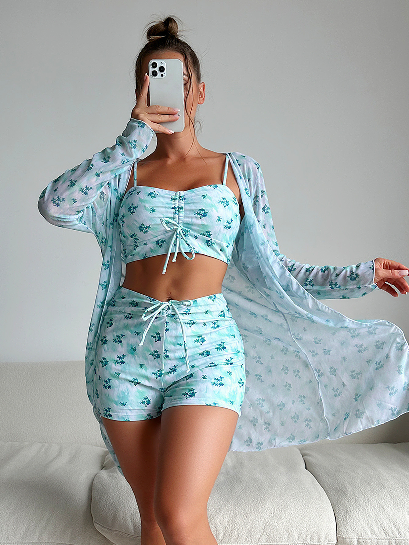 Mingyi 2024 nuevo multicolor de moda europea y americana de alta gama sexy impreso BIKINI de tres piezas traje de baño de mujer