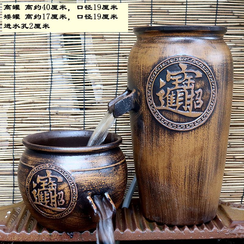 Ceramic Black Gold Flowing Water New Chinese Style Creative Handmade Ecological Fish Tank Pottery Pot Circulating Water Landscaping Decorative Ornaments