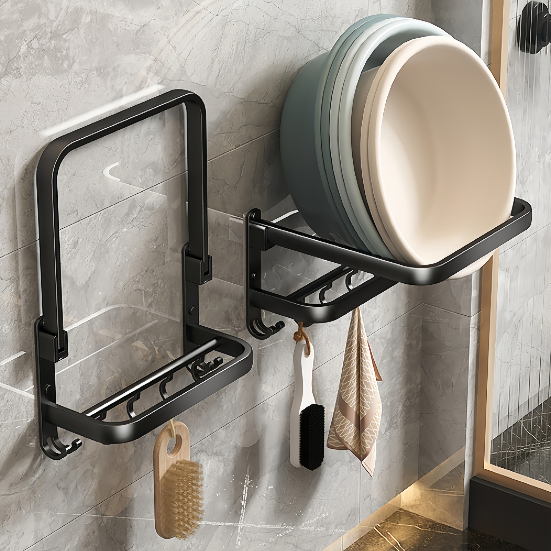 Basin Storage Rack Bathroom Wall-Mounted Punch-Free Basin Rack Bathroom Toilet Basin Artifact Toilet Storage Rack