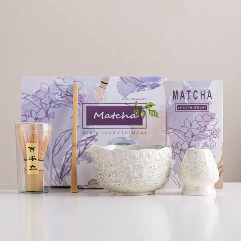 跨境樱花粉日式抹茶茶具套装7件套茶筅抹茶碗茶筅立百本立礼盒装|undefined