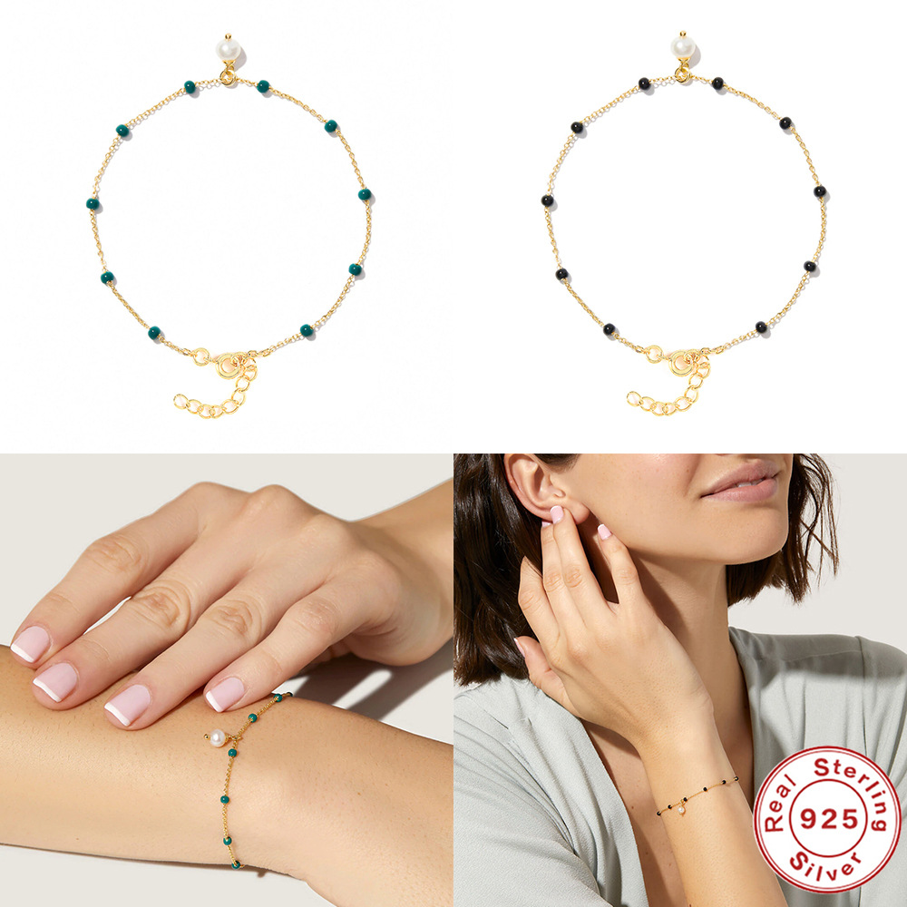 S925 plata esterlina elegante personalidad todo partido perla Calcedonia Pulsera original diseño avanzado estilo frío todo partido pulsera