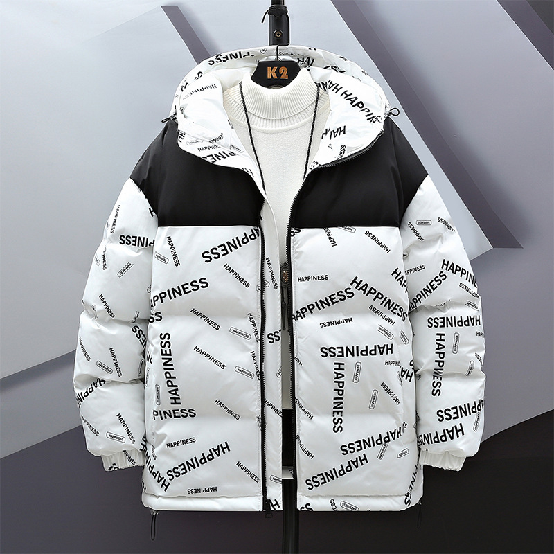 Hombre encapuchado algodón hombre invierno engrosado 2024 impresión chaqueta de algodón chaqueta gran fábrica de algodón suelto al por mayor