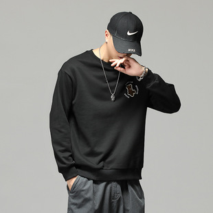 3015 | Plus Size Men's Spring Round Neck Sweatshirt Men's Simple Cartoon Bear Print Top Loose Men's Bottoming Shirt