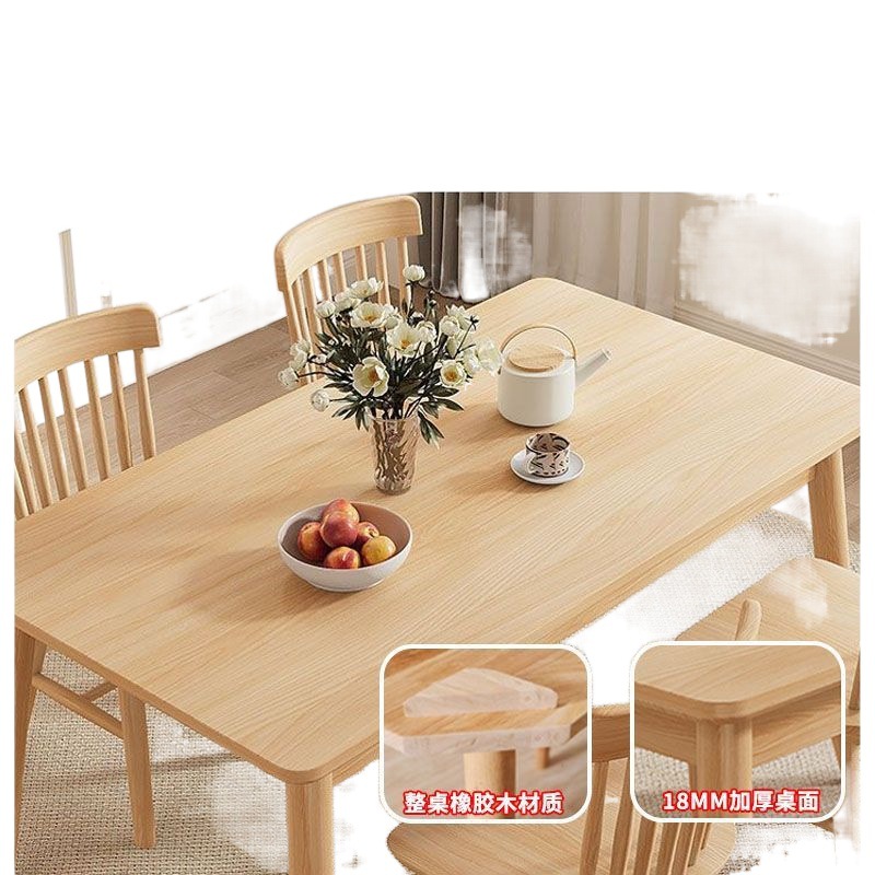 Mesa de comedor de madera maciza para uso doméstico, combinación de mesa y silla de troncos para apartamentos pequeños, mesa de comedor de restaurante simple, una pieza rectangular al por mayor